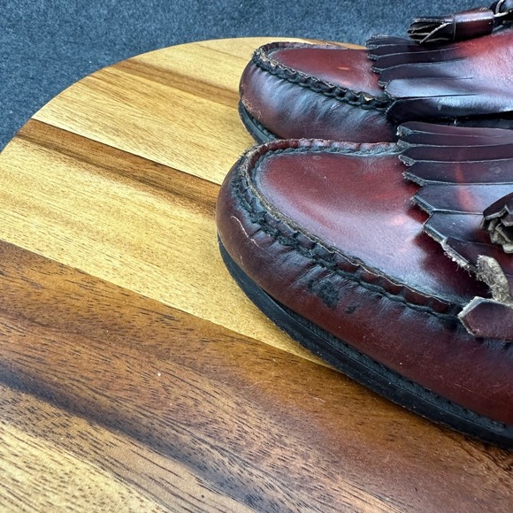 GH Bass Weejuns Mens Burgundy Leather Kiltie Tassel Loafers 8.5D Made in USA main image 10